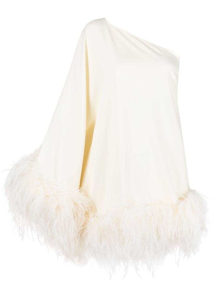 TALLER MARMO TALLER MARMO Piccolo Ubud one-shoulder feather-trimmed crepe mini dress WHITE