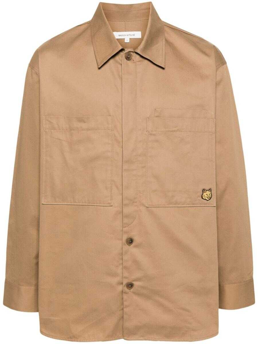 MAISON KITSUNÉ MAISON KITSUNÉ OVERSHIRT WITH TONAL FOX HEAD PATCH IN COTTON GABA CLOTHING BROWN