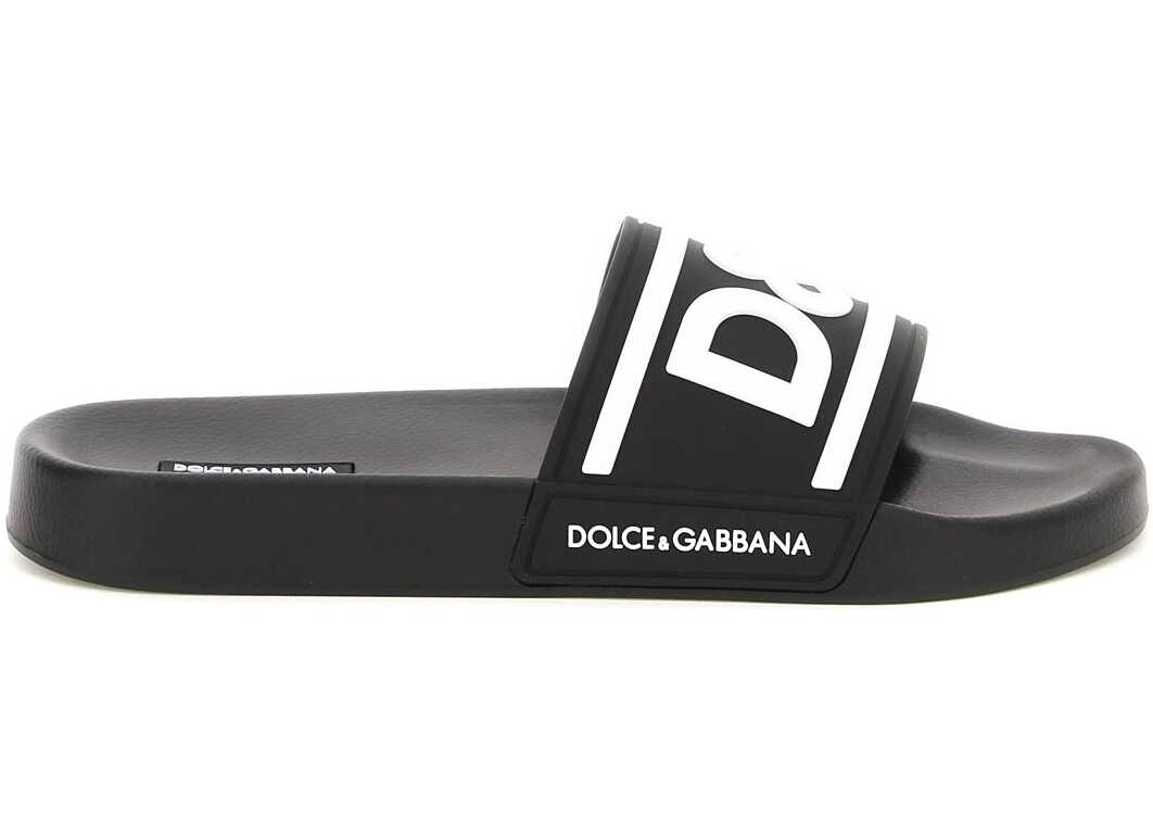 Dolce & Gabbana Logo Rubber Slides NERO BIANCO