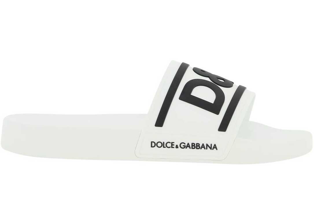 Dolce & Gabbana Logo Rubber Slides BIANCO NERO