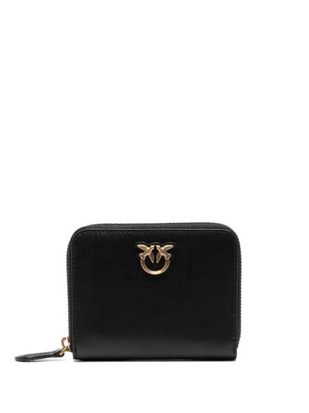 Portofele Pinko Black Zip-Around Wallet With Love Birds Detail In Leather Woman Black Femei (BM 12350025) 1