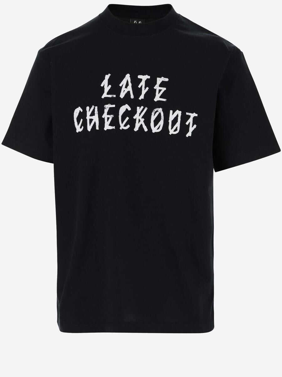 M44 LABEL GROUP M44 LABEL GROUP COTTON T-SHIRT WITH GRAPHIC PRINT AND LOGO BLACK + LATE CHECKOUT