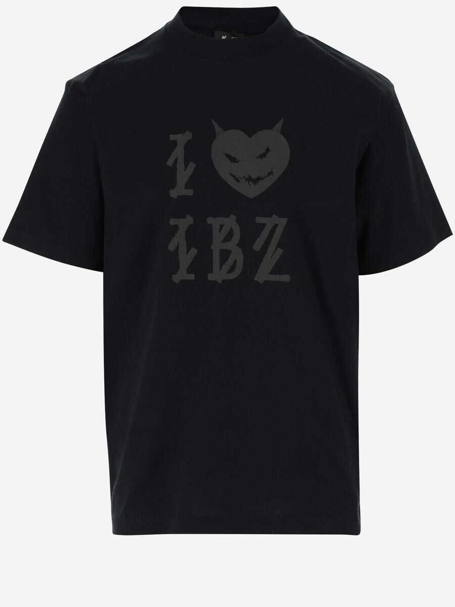 M44 LABEL GROUP M44 LABEL GROUP COTTON T-SHIRT WITH GRAPHIC PRINT AND LOGO BLACK + I LOVE IBZ