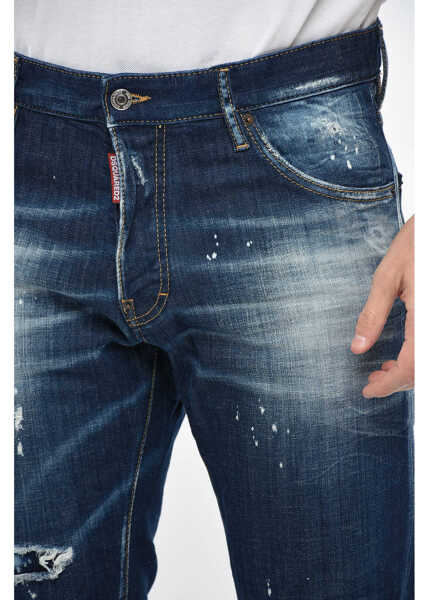 Blugi drepti DSQUARED2 Distressed Cool Guy Denims With Delav Effect 18Cm Blue Barbati (BM 12354417) 3