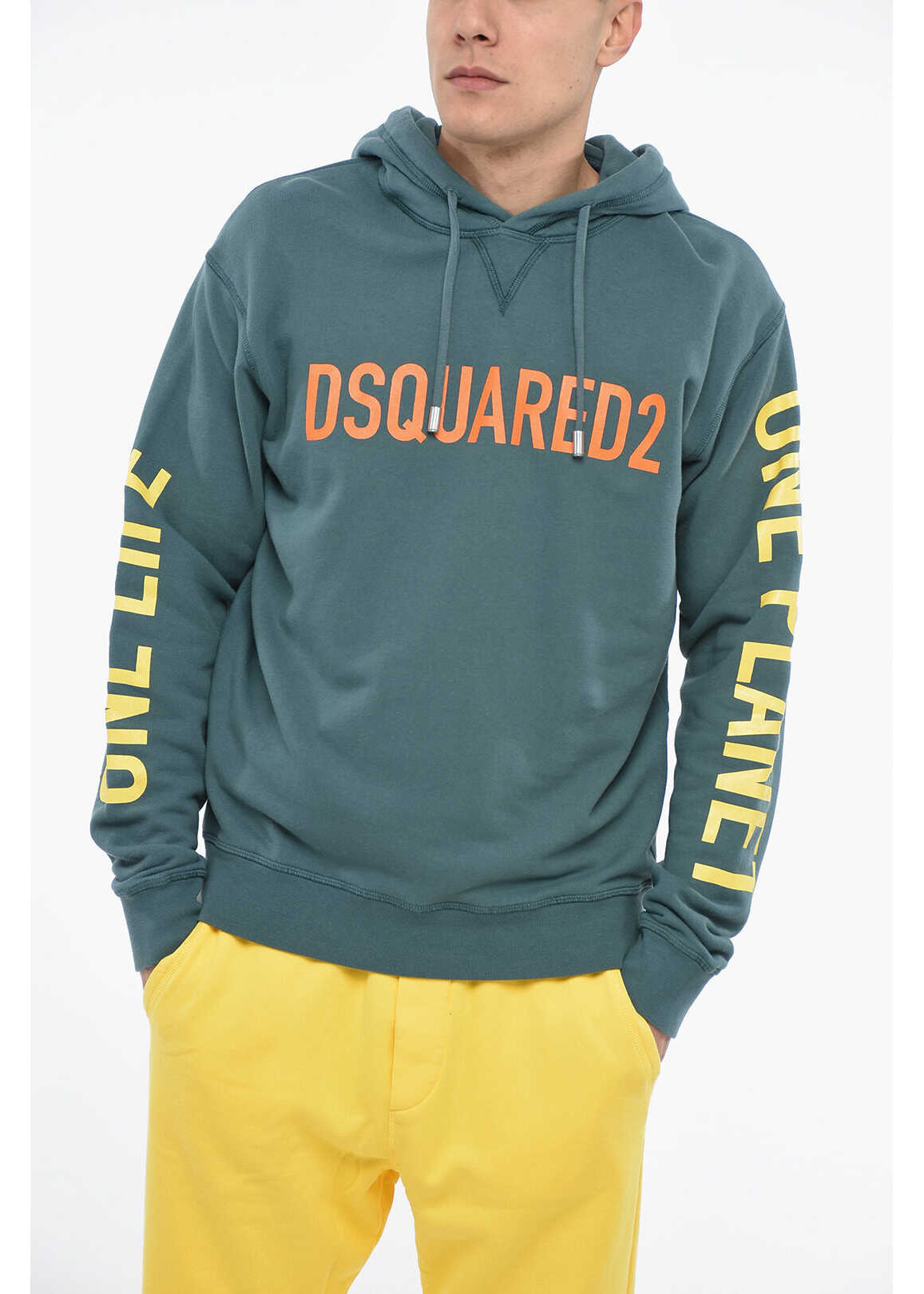 DSQUARED2 One Life One Planet Olop Hoodie Sweatshirt With Lettering Light Blue