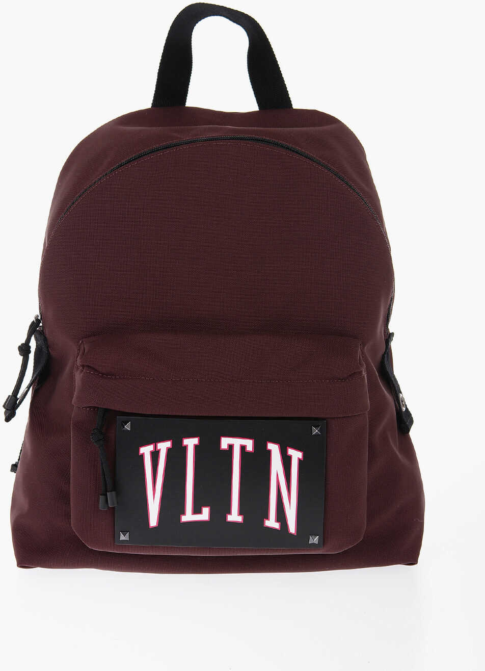 Valentino Garavani Garavani Vltn Solid Color Backpack With Logoed Leather Appli Burgundy