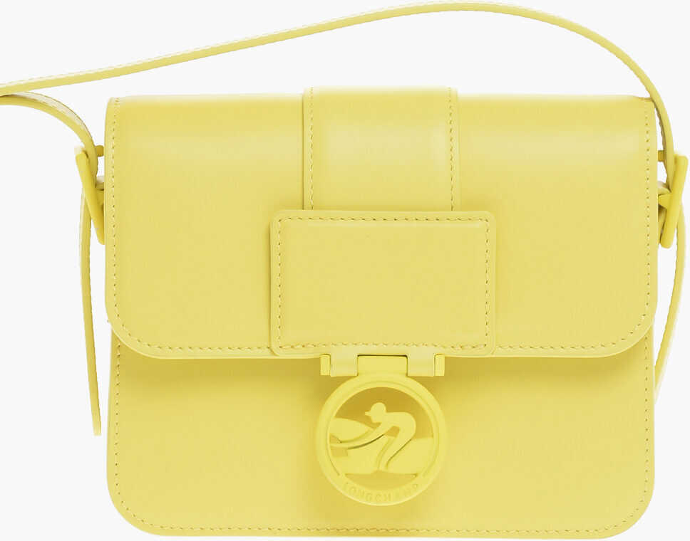 Longchamp Solid Color Leather Crossbody Bag Yellow