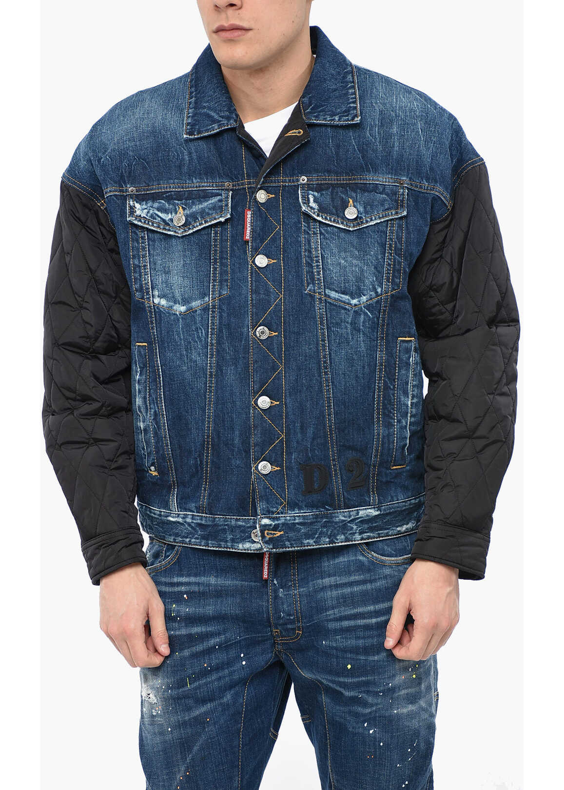 DSQUARED2 Denim Jacket With Quilted Sleeves Blue