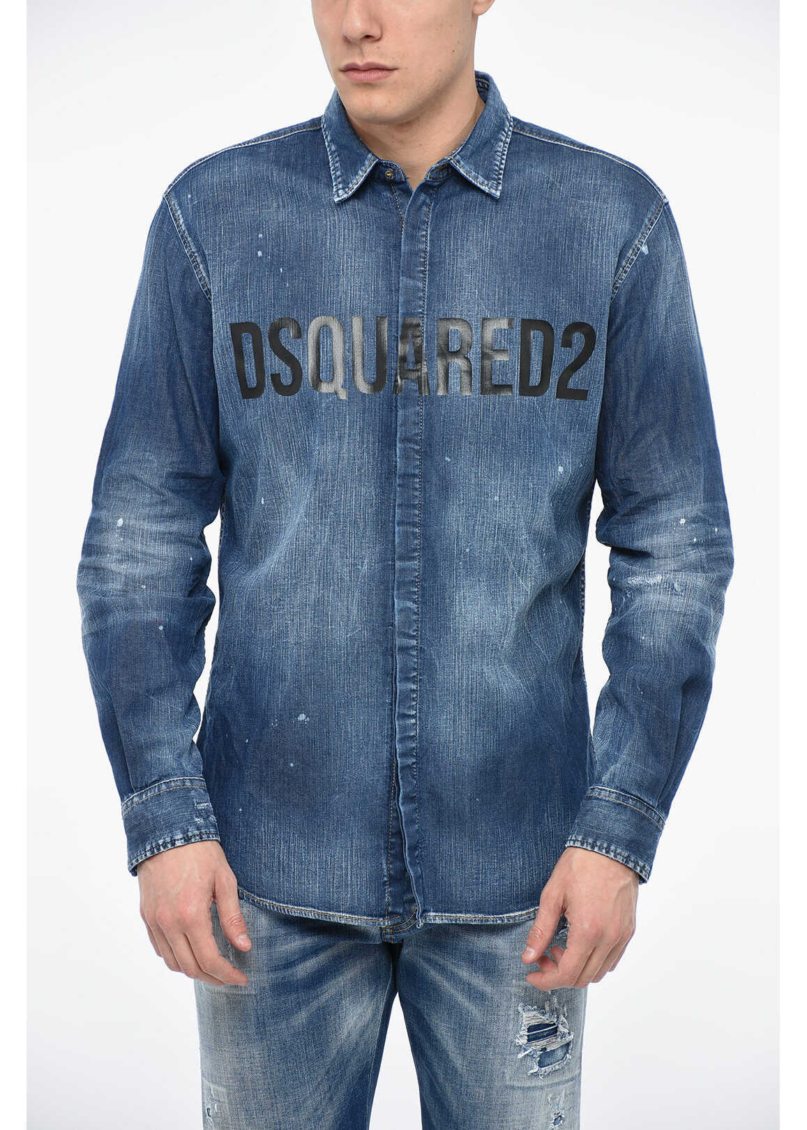 DSQUARED2 Denim Relax Dan Shirt With Hidden Placket Blue