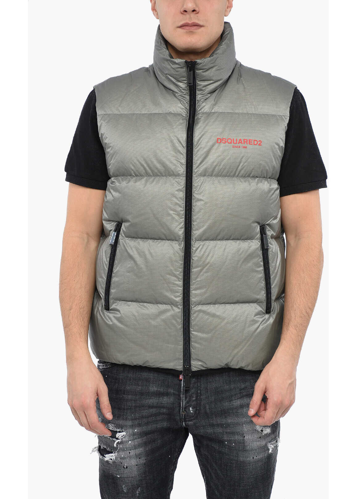 DSQUARED2 Quilted Vest With Logo Print Gray