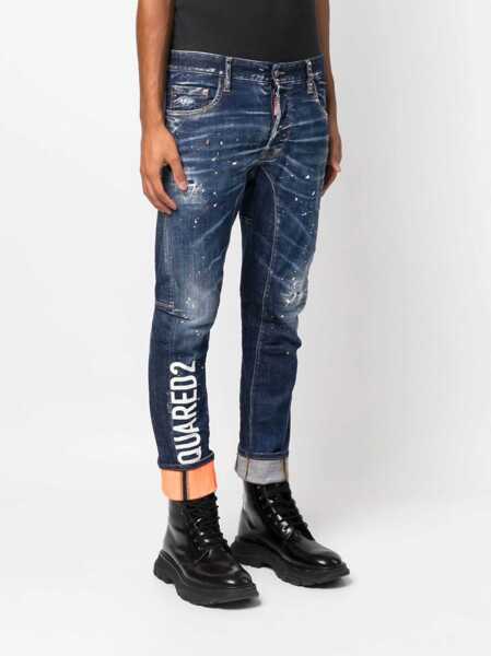 Blugi drepti DSQUARED2 Distressed Tidy Baker Denims With Dark Wash 17Cm Blue Barbati (BM 12354612) 3