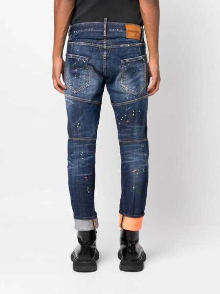 Blugi drepti DSQUARED2 Distressed Tidy Baker Denims With Dark Wash 17Cm Blue Barbati (BM 12354612) 4