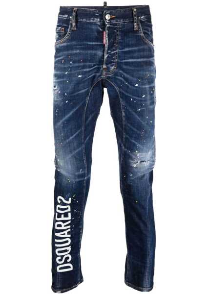 Blugi drepti DSQUARED2 Distressed Tidy Baker Denims With Dark Wash 17Cm Blue Barbati (BM 12354612) 1