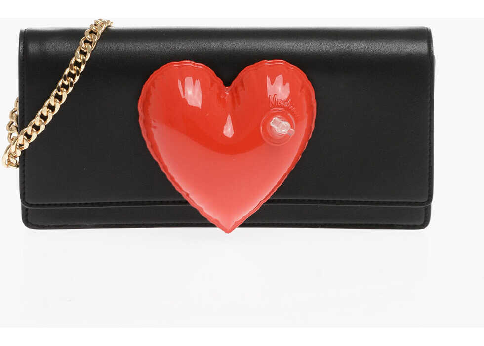 Moschino Couture! Leather Clutch With Inflatable Heart And Removable Black
