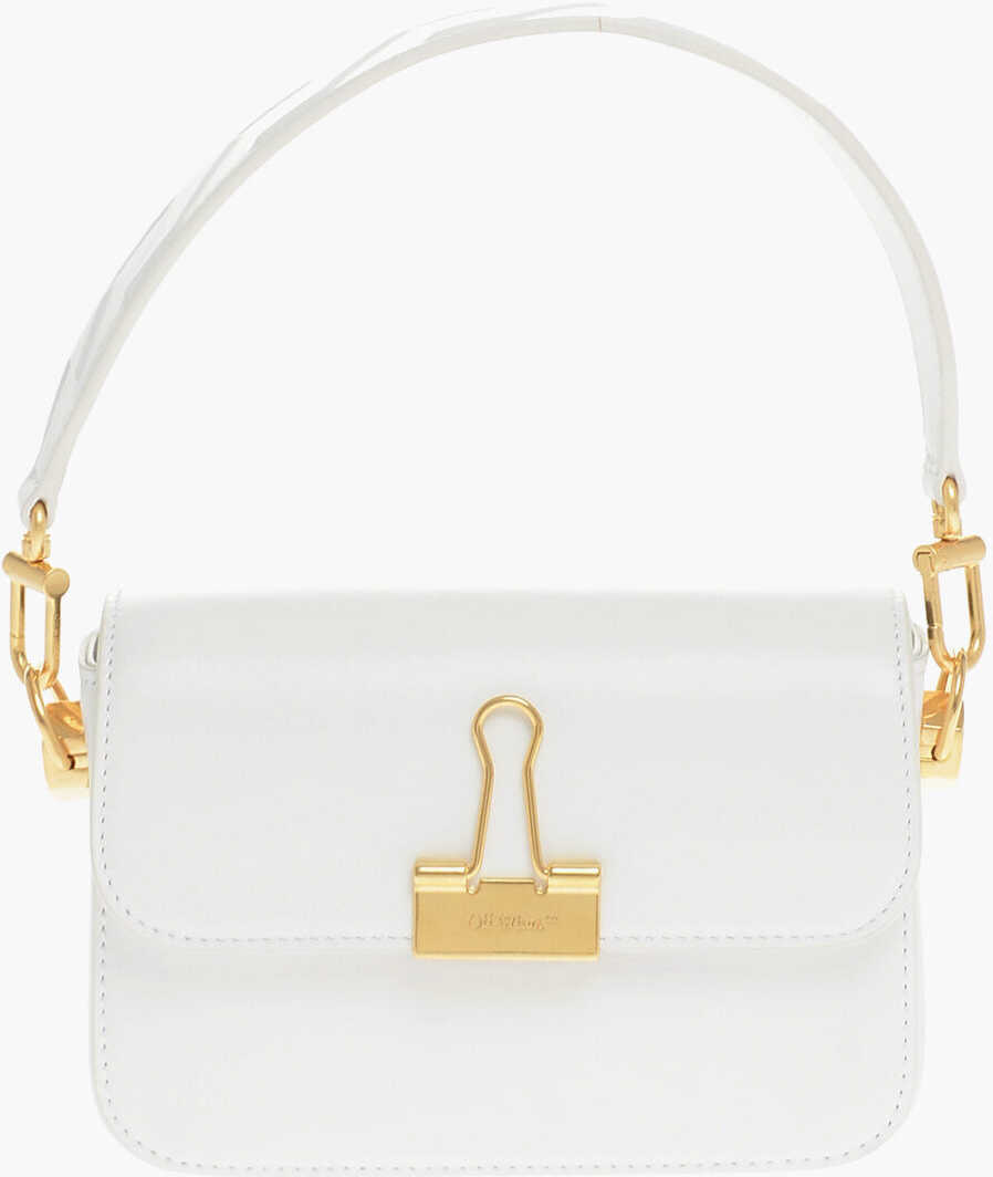 Off-White Leather Plain Binder Shoulder Bag With Golden Details White