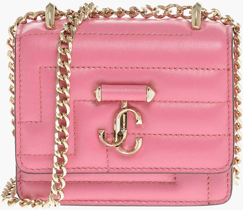 Jimmy Choo Quilted Leather Micro Varenne Shoulder Bag With Golden Chain Pink