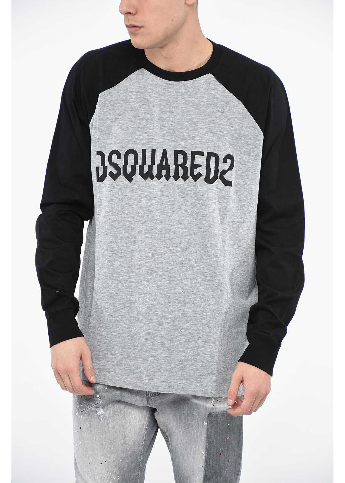 DSQUARED2 Two-Tone Distressed-Logo T-Shirt With Print Gray
