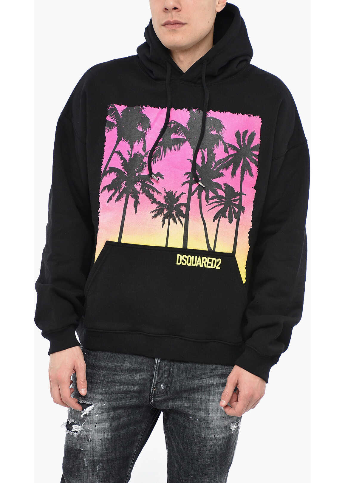 DSQUARED2 Sunrise Hoodie Sweatshirt With Graphic Print Black