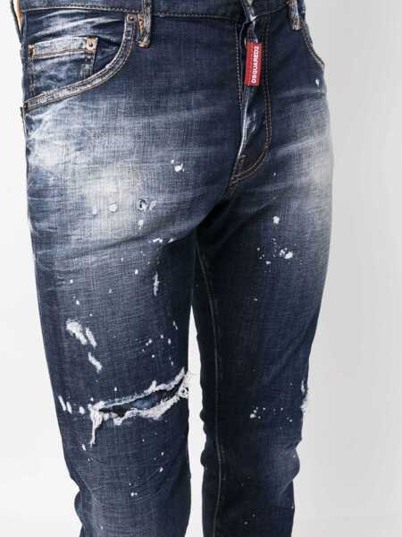 Blugi drepti DSQUARED2 Dark Washed Skater Denims With Delav Effect 16Cm Blue Barbati (BM 12354858) 5