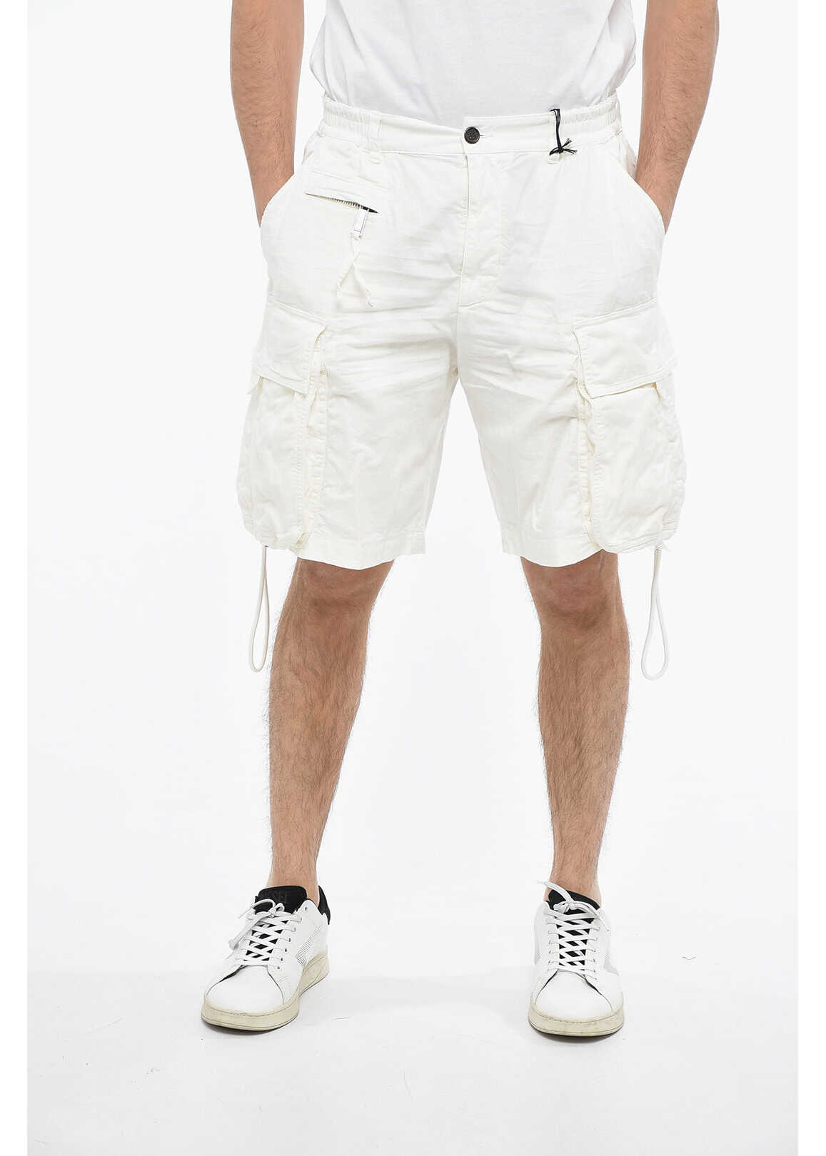 DSQUARED2 Big Elastic Cargo Shorts With Drawstrings White