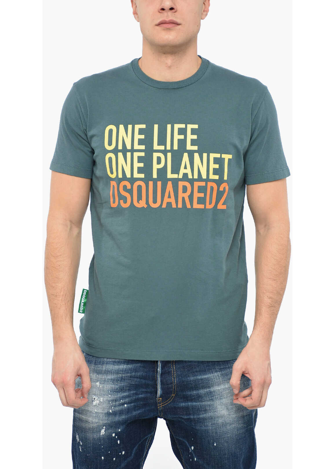 DSQUARED2 One Life One Planet Olop Cool T-Shirt With Lettering Green