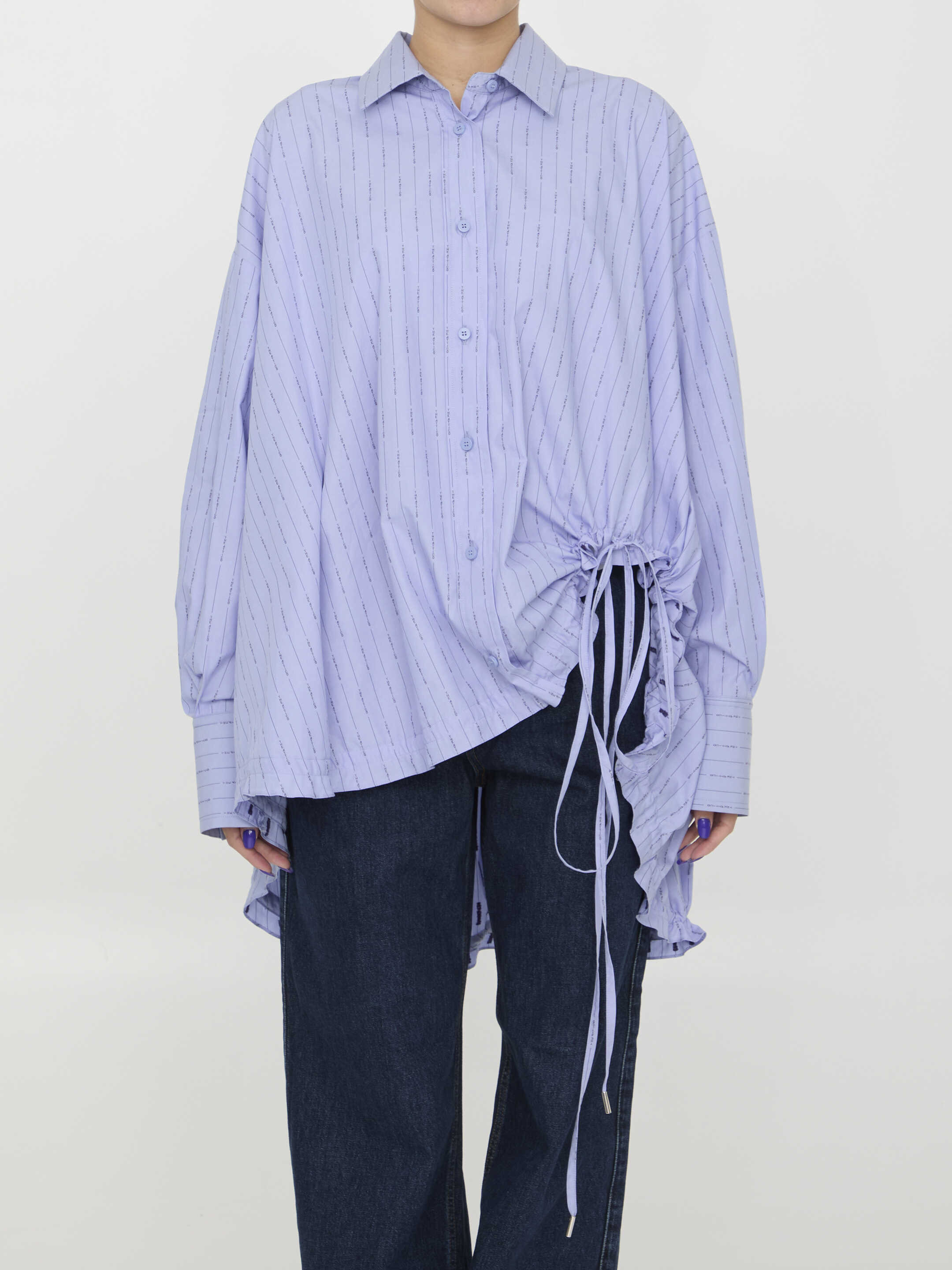 THE ATTICO Striped Cotton Shirt LIGHT BLUE