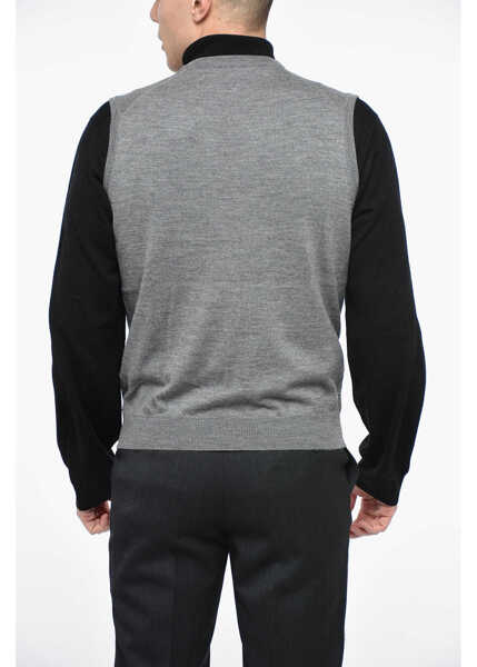 Pulovere casual CORNELIANI V Neck Jacquard Virgin Wool Vest Gray Barbati (BM 12355155) 2