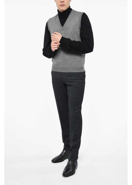 Pulovere casual CORNELIANI V Neck Jacquard Virgin Wool Vest Gray Barbati (BM 12355155) 4