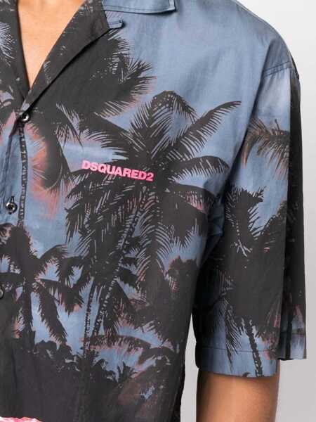 Camasi casual DSQUARED2 Sunrise Bowling Shirt With All Over Graphic Print Blue Barbati (BM 12355158) 5
