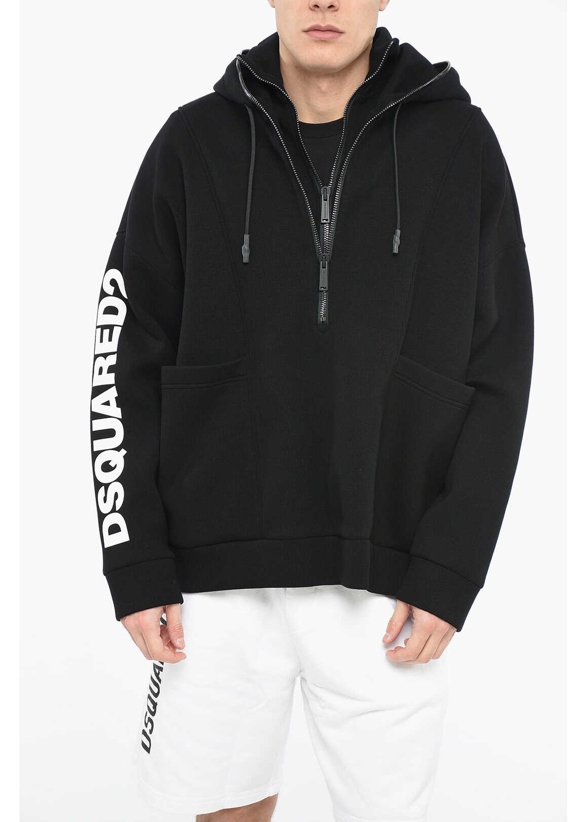 DSQUARED2 Oversized Doubleneck Anorak Sweatshirt With Zipped Detail Black