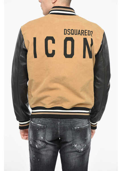 Bomber jacket DSQUARED2 Icon Varsity Bomber Jacket With Leather Sleeves Beige Barbati (BM 12355200) 2