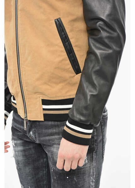 Bomber jacket DSQUARED2 Icon Varsity Bomber Jacket With Leather Sleeves Beige Barbati (BM 12355200) 3