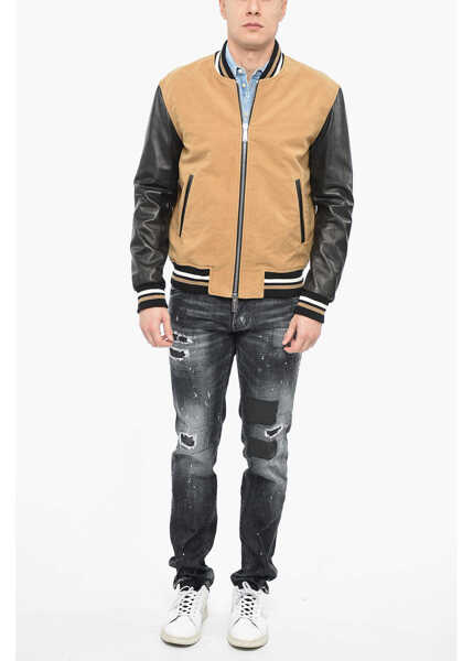 Bomber jacket DSQUARED2 Icon Varsity Bomber Jacket With Leather Sleeves Beige Barbati (BM 12355200) 4