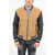 DSQUARED2 Icon Varsity Bomber Jacket With Leather Sleeves Beige