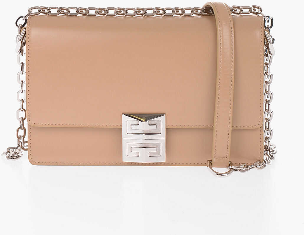 Givenchy Solid Color Leather Bag With Silver-Tone Chain Shoulder Stra Beige