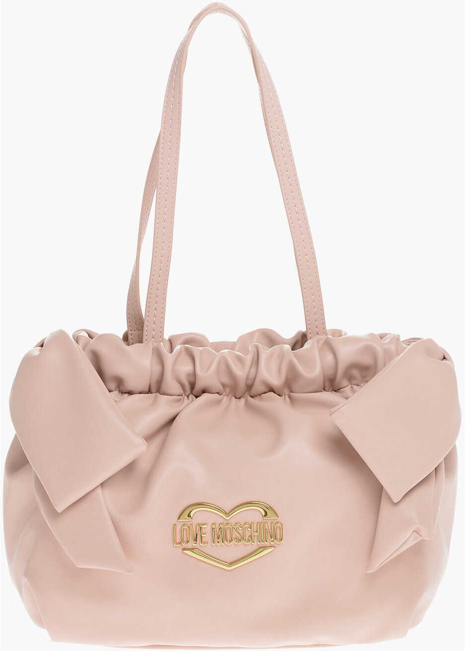 Moschino Love Faux Leather Shoulder Bag With Golden Logo And Side Bow Pink