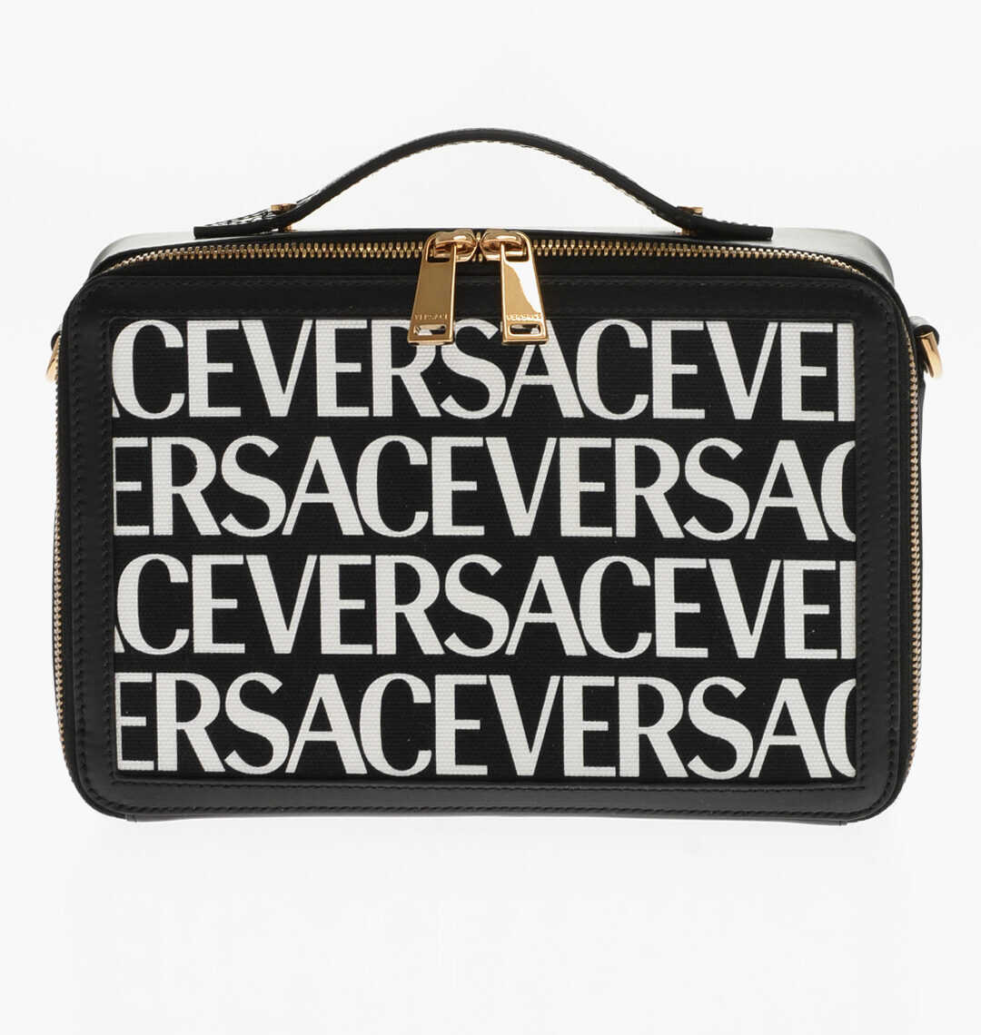 Versace All-Over Monogram Two-Tone Crossbody Bag Black