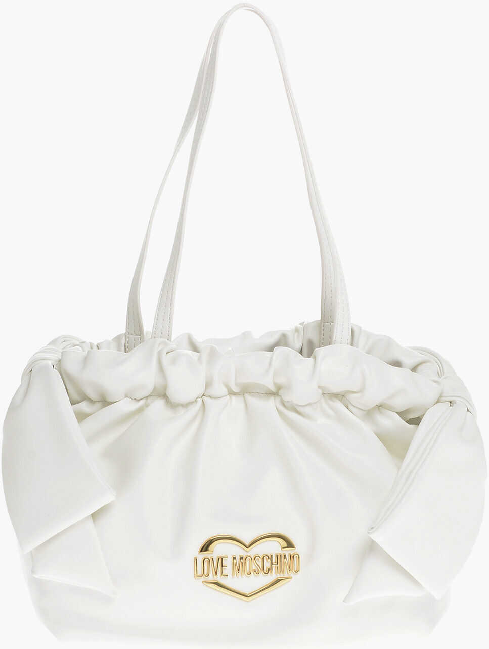 Moschino Love Faux Leather Shoulder Bag With Maxi Bow Details And Gol White