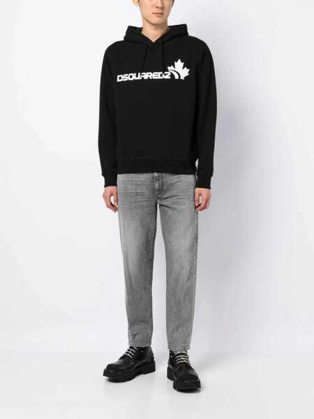 Bluze de trening DSQUARED2 Brushed Cotton Leaf Hoodie Black Barbati (BM 12355278) 2