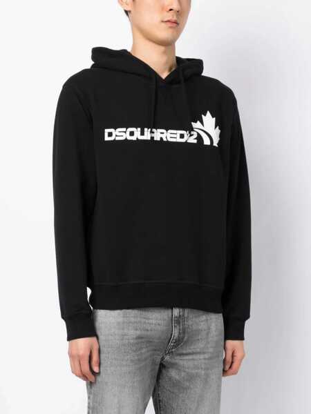 Bluze de trening DSQUARED2 Brushed Cotton Leaf Hoodie Black Barbati (BM 12355278) 3