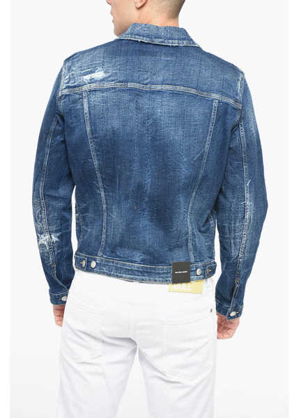 Geci de blugi DSQUARED2 Distressed Denim Dan Jacket With Crystals Blue Barbati (BM 12355347) 2