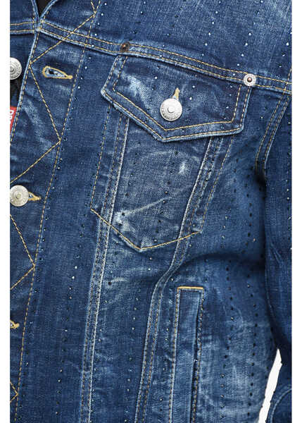 Geci de blugi DSQUARED2 Distressed Denim Dan Jacket With Crystals Blue Barbati (BM 12355347) 3