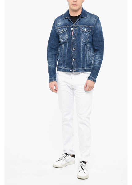 Geci de blugi DSQUARED2 Distressed Denim Dan Jacket With Crystals Blue Barbati (BM 12355347) 4