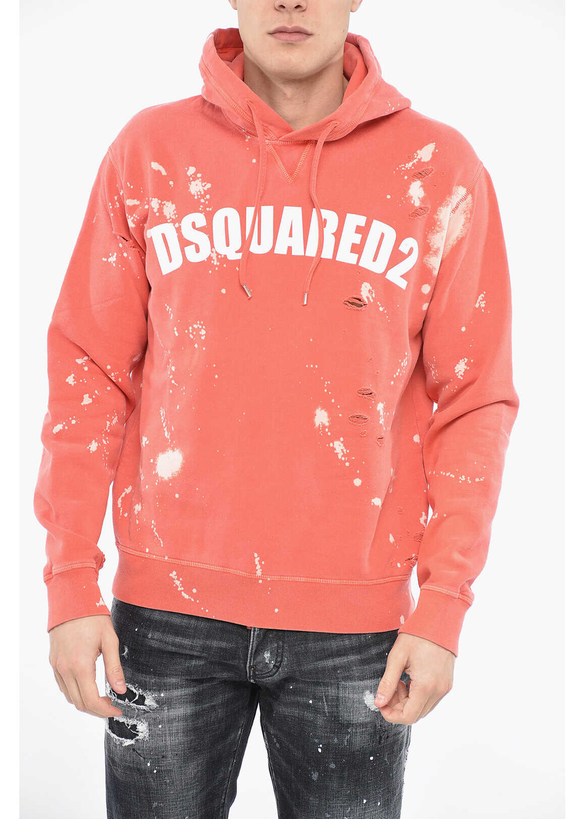 DSQUARED2 Goth Foam Hoodie Sweatshirt With Distressed Effect Orange