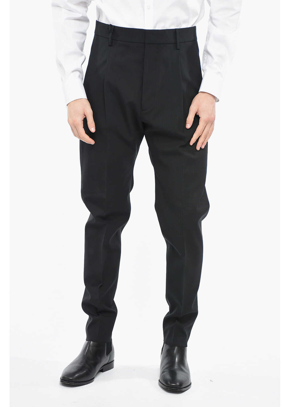 DSQUARED2 Wool 1 Pleat Aviator Trousers With Front Pleat Black