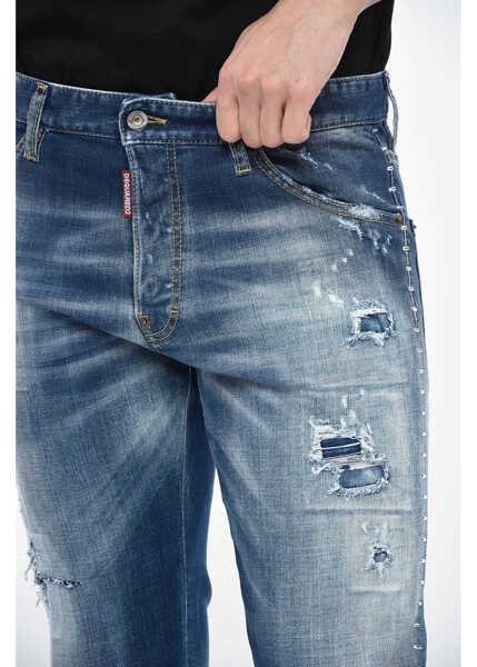 Blugi drepti DSQUARED2 Distressed Cool Guy Denims With Metal Applications 17Cm Blue Barbati (BM 12355383) 3