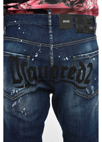 Blugi drepti DSQUARED2 Distressed Relax Long Crotch Denims With Logo Print 16Cm Blue Barbati (BM 12355386) 3