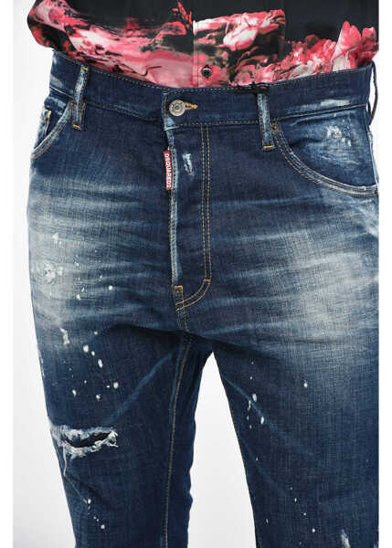 Blugi drepti DSQUARED2 Distressed Relax Long Crotch Denims With Logo Print 16Cm Blue Barbati (BM 12355386) 4