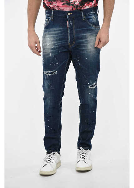 Blugi drepti DSQUARED2 Distressed Relax Long Crotch Denims With Logo Print 16Cm Blue Barbati (BM 12355386) 1