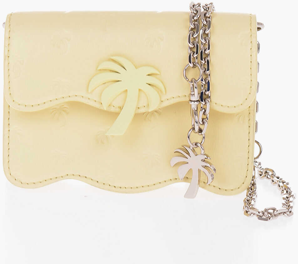 Palm Angels Palm Tree Motif Leather Mini Bag With Chain Shoulder Strap Yellow